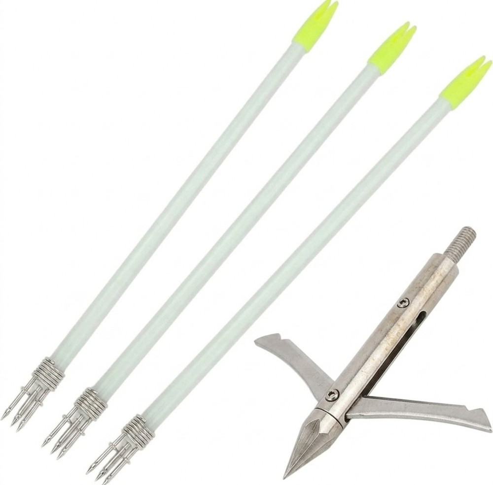 3x Bowfishing Arrows Set – Solid Fiberglass Shaft 8.8mm with Transforming…