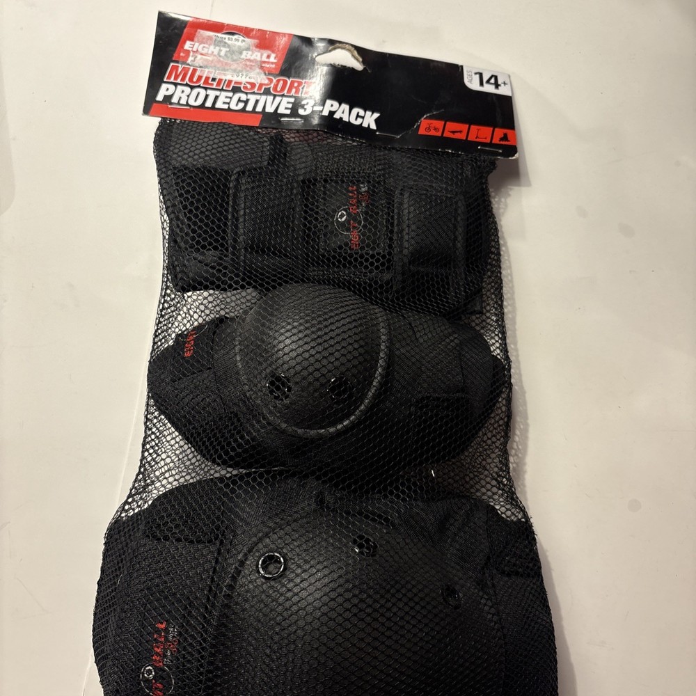 Eight Ball Pad Set 3pk Black New 14+ Teen Bike Knee Wrist Elbow Tough New