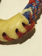 RWB AMERICAN FLAG 10 Plait Pryor ParaCord Hondo w/ Bull Rawhide Burner Buckaro