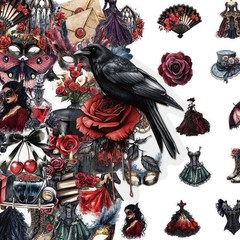 30Pcs Mixed Vintage Gothic Masquerade Clear PET Mask Dark Romance Stickers