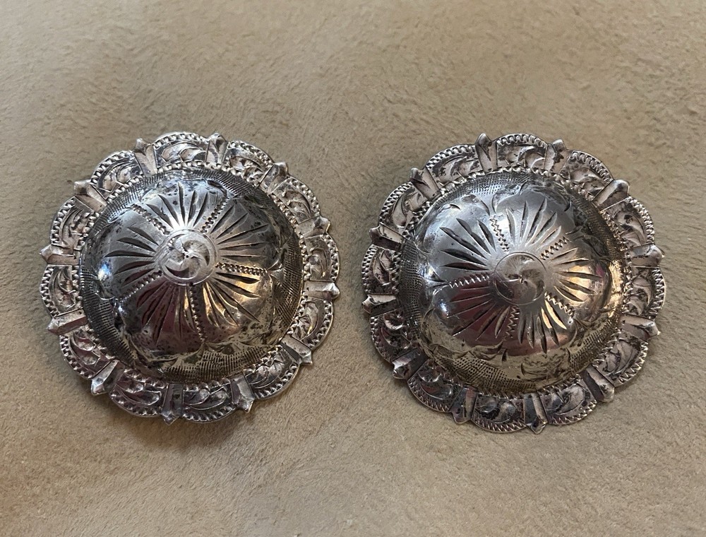 Vintage Fleming Sterling Overlaid Loop Headstall Conchos Rosettes Spurs Bridle
