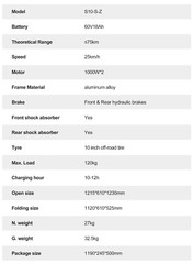 JOYOR S10 10″ Electric Scooter 2000W Dual motor 30Mph 60V 18AHFolding E-Scooter