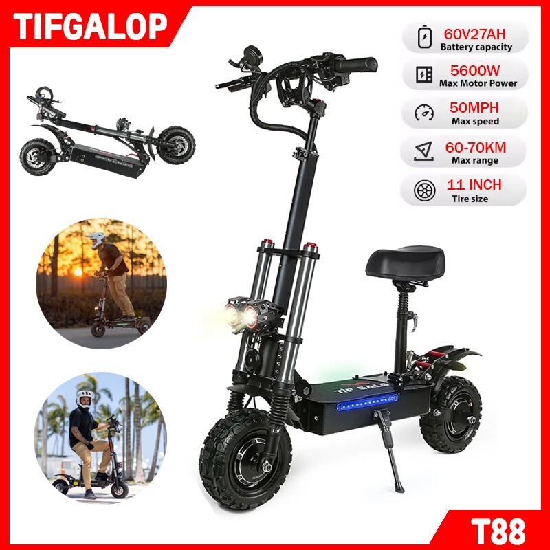 Tifgalop Electric Scooter Adult 5600W Dual Motor Off Road E-Scooter 50 MPH 60V