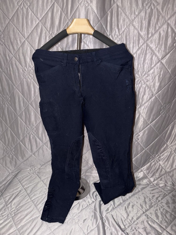 FOUGARZA-Navy Knee Patch, Womens Athletic Equestrian Riding Breeches-(24)