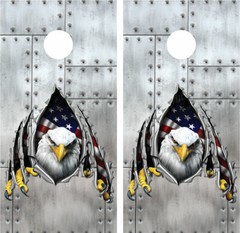 Bald Eagle Rippled Metal Riveted Metal Cornhole Board Wraps Decals Graphics