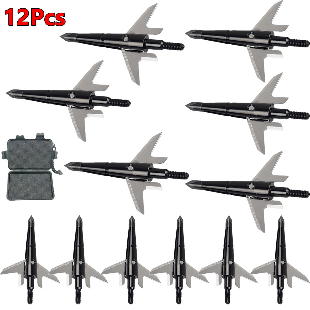 12Pcs Black Broadheads 100Grain 1.75″ Cut RecurveBow Crossbow Arrow Archery Tips