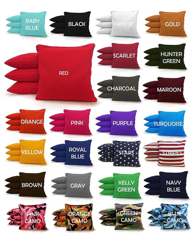Set of 8 Cornhole Bags Regulation Size – 25 Colors -High Quality – Corn Filled