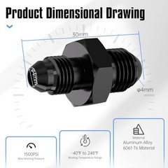 AN4 Male Thread to AN3 Flare Straight Fitting, Aluminum Alloy Black, AN4 to AN3
