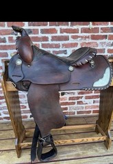 Vintage 15″ SIMCO Western Saddle Dark Oil, Silver Cantle Pieces #5466