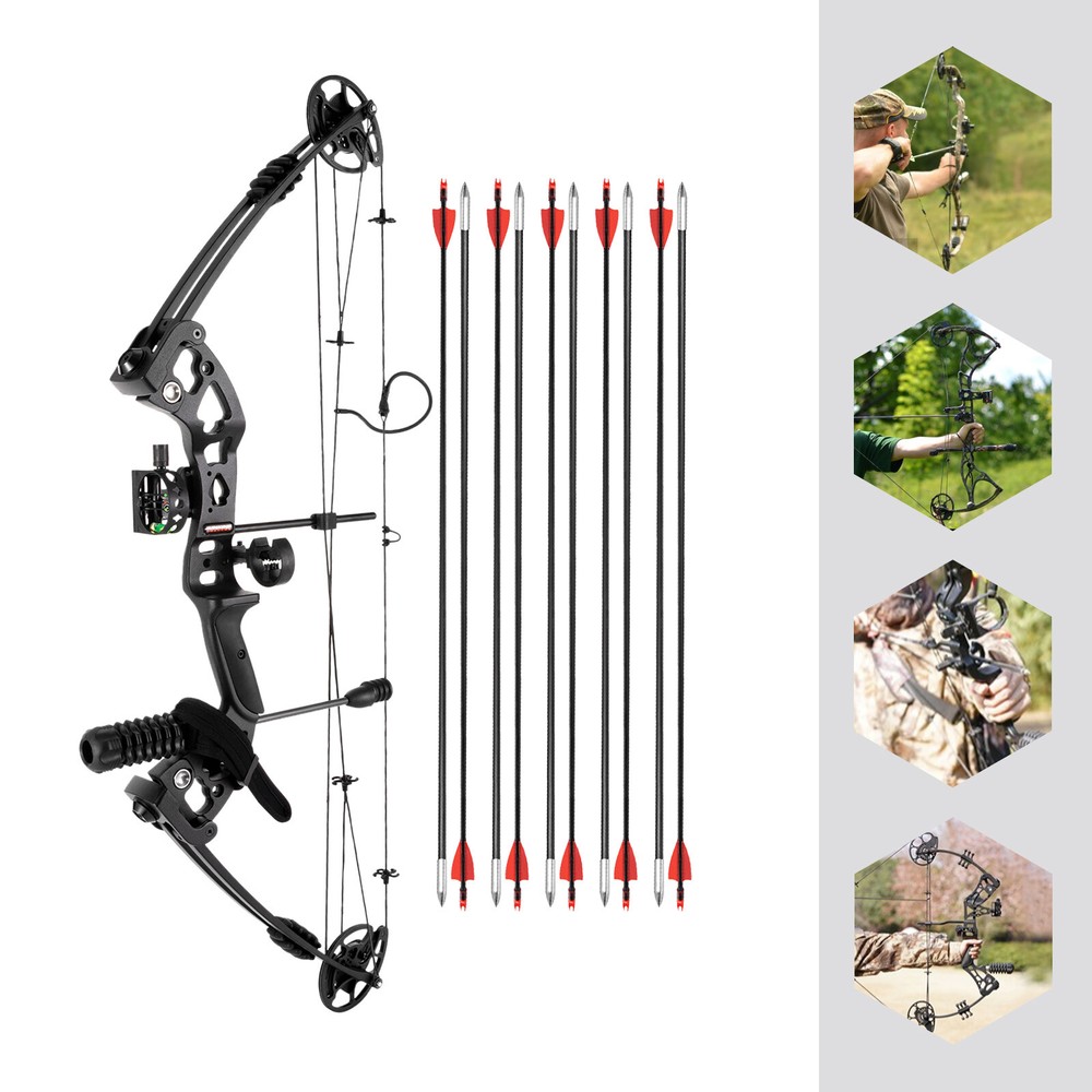 Black Compound Bow Kit with 12 Arrows Right Hand Archery Hunting Set 30-55lbs US