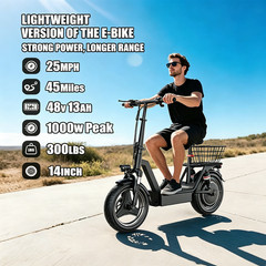 Foldable Electric Scooter 14″Tire 1000W 45Miles Lightweight E-Scooter for Adults
