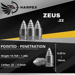 Harpex Zeus .22 (5.5mm) Cal Airgun pellets – Pointed Lead very sharp 19.7gr