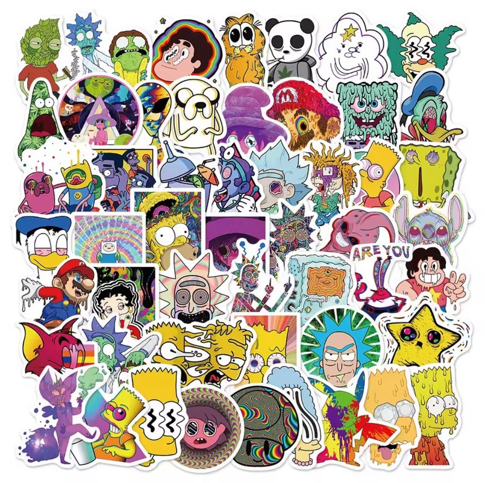25 Piece Mix Lot 2” Psychedelic Cartoon Stickers, Water Bottle, Vinyl