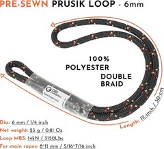 Gm Climbing 6mm Prusik Cord Pre-sewn 12in Prusik Loop for Climbing Arborist Resc