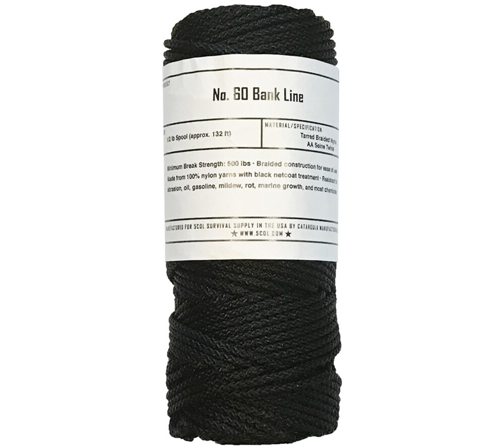 Bank Line Size 60 Tarred Braided 5col Survival Supply Half Pound Roll 132 ft
