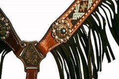 Teal Beaded Navajo Headstall & Fringe Breast Collar & Reins & Wither Strap NEW