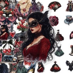 30Pcs Mixed Vintage Gothic Masquerade Clear PET Mask Dark Romance Stickers