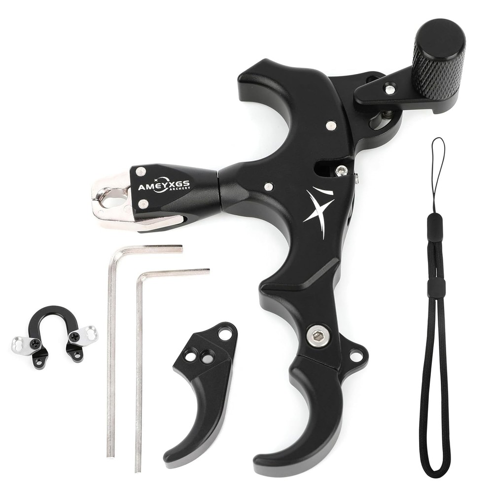 Archery Thumb Release Aid 360 Degree Rotating Head 3/4 Fingers Adjustable Black