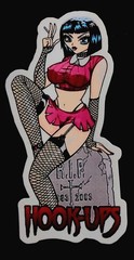 HOOK UPS STICKER «GOTHIC GRAVEYARD KNEE-HIGH BABE SMOKIN» 5 1/8 X 2 3/8″ GLOSSY