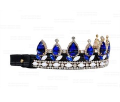 Royal Blue Crystal Horse Browband Gold Rhinestone Show Bridle