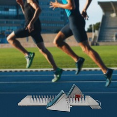 Adjustable Track Starting Blocks Aluminum Alloy Rail Rubber Pedals Silver/Blue
