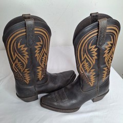 Vintage ARIAT Brown Western Boots Embroidery Decorative Stitching 8.5D