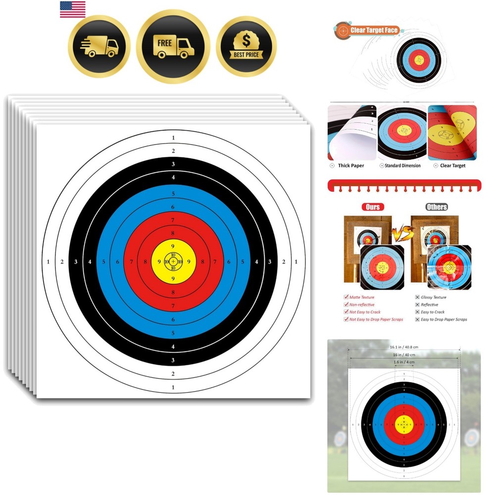 Archery Targets Paper 20pcs 16x16in Practice Targets for Hunting and Training