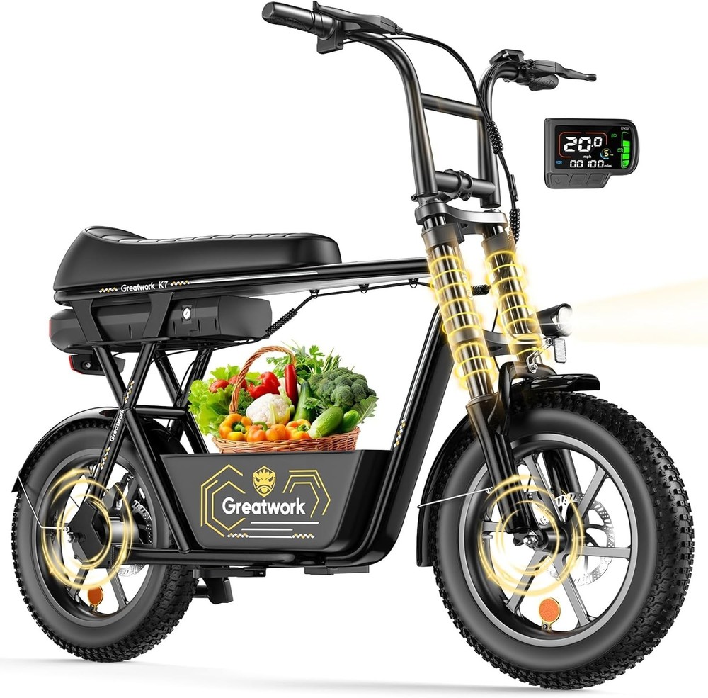 Electric Scooter with Seat Basket 45Miles 48V 16″ Fat Tire For Adults Teens Pet