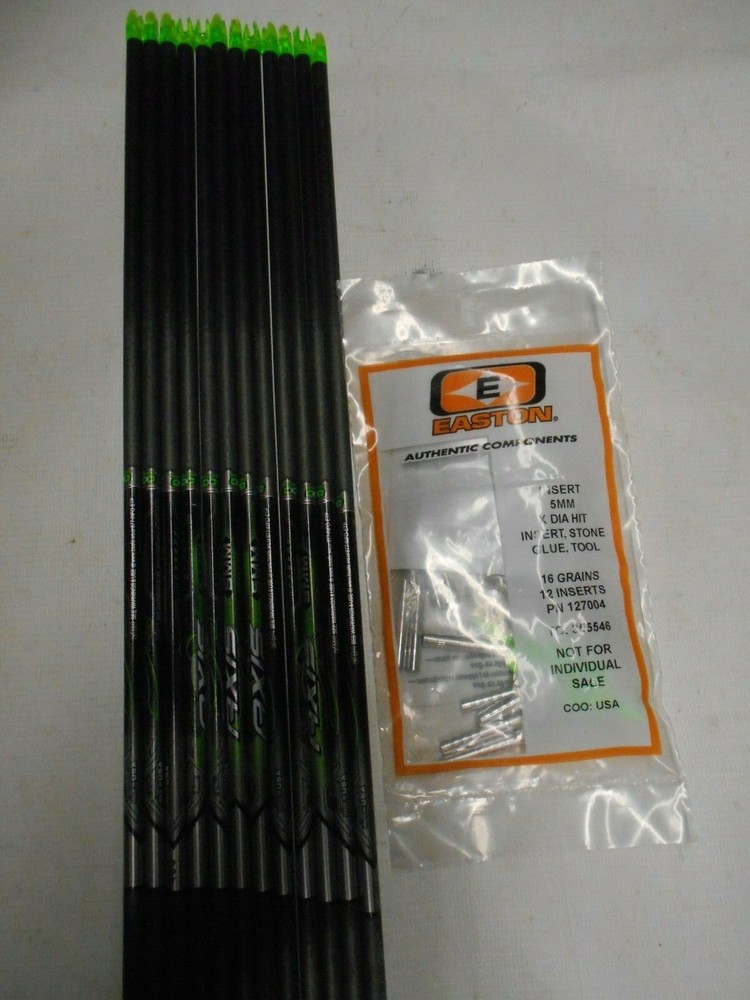 12-Easton Axis 5mm 340 Carbon Arrow Shafts & HIT Inserts! CUT TO LENGTH!