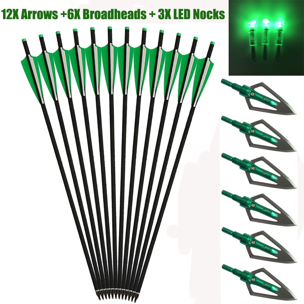 12pcs Crossbow Arrows 20″ Hunting Bolts &/OR Broadheads Lighted Nocks Archery