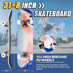 Skateboards for Beginners Adults Youths Teens Kids Girls Boys 31 Inch Pro Comple