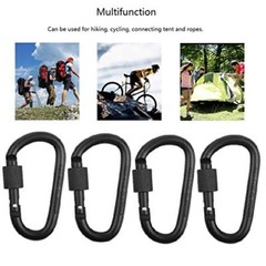 Locking Carabiner Clip, Caribeaner Clips Black D Ring Spring Snap Key 4Pack