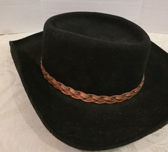 Fiesta Santa Barbara Black Wool Felt Cowboy Style Hat- Leather Decorative Bands