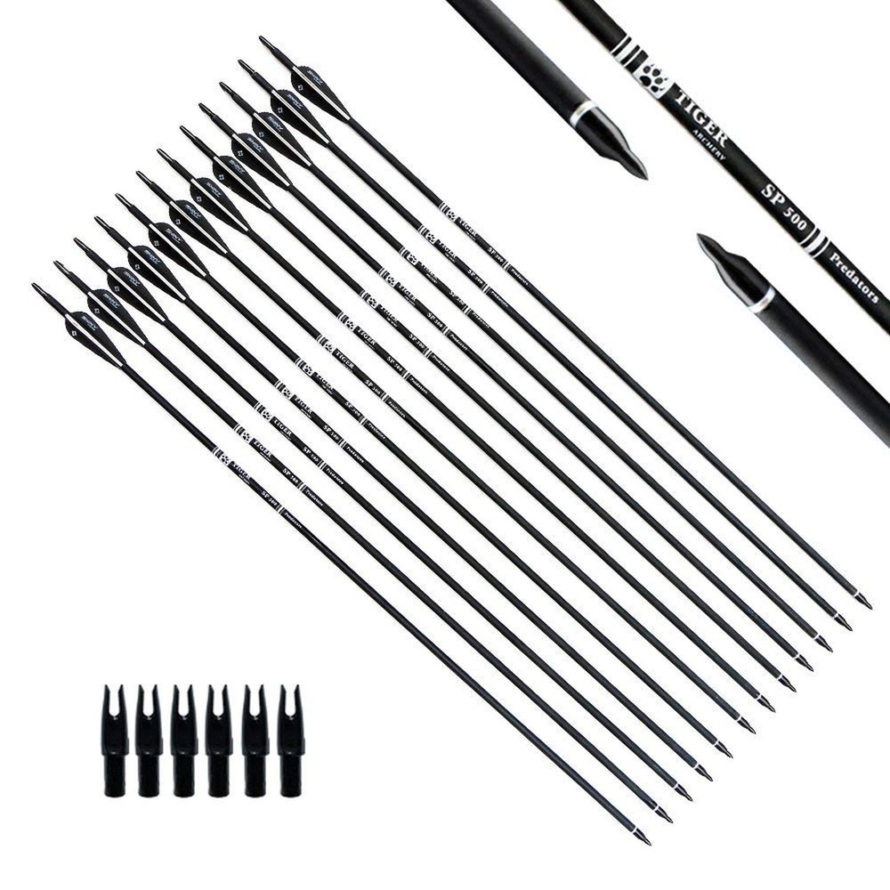 TIGER ARCHERY 30Inch Carbon Arrow Practice Hunting Arrows with Removable Tips…
