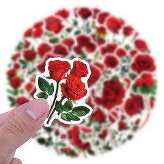 30Pcs Aesthetic Red Plant Rose Floral Flower Valentine’s Day Waterproof Stickers