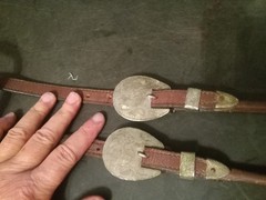 used leather headstall sliding ear silver buckles Red And White Rawhide Wrapped