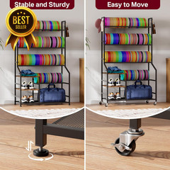 5 Tier Disc Golf Storage Rack with Wheels Hooks Organizer