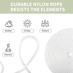 1/4 INCH 500 FT White Nylon Solid Braid Rope-Dyeable