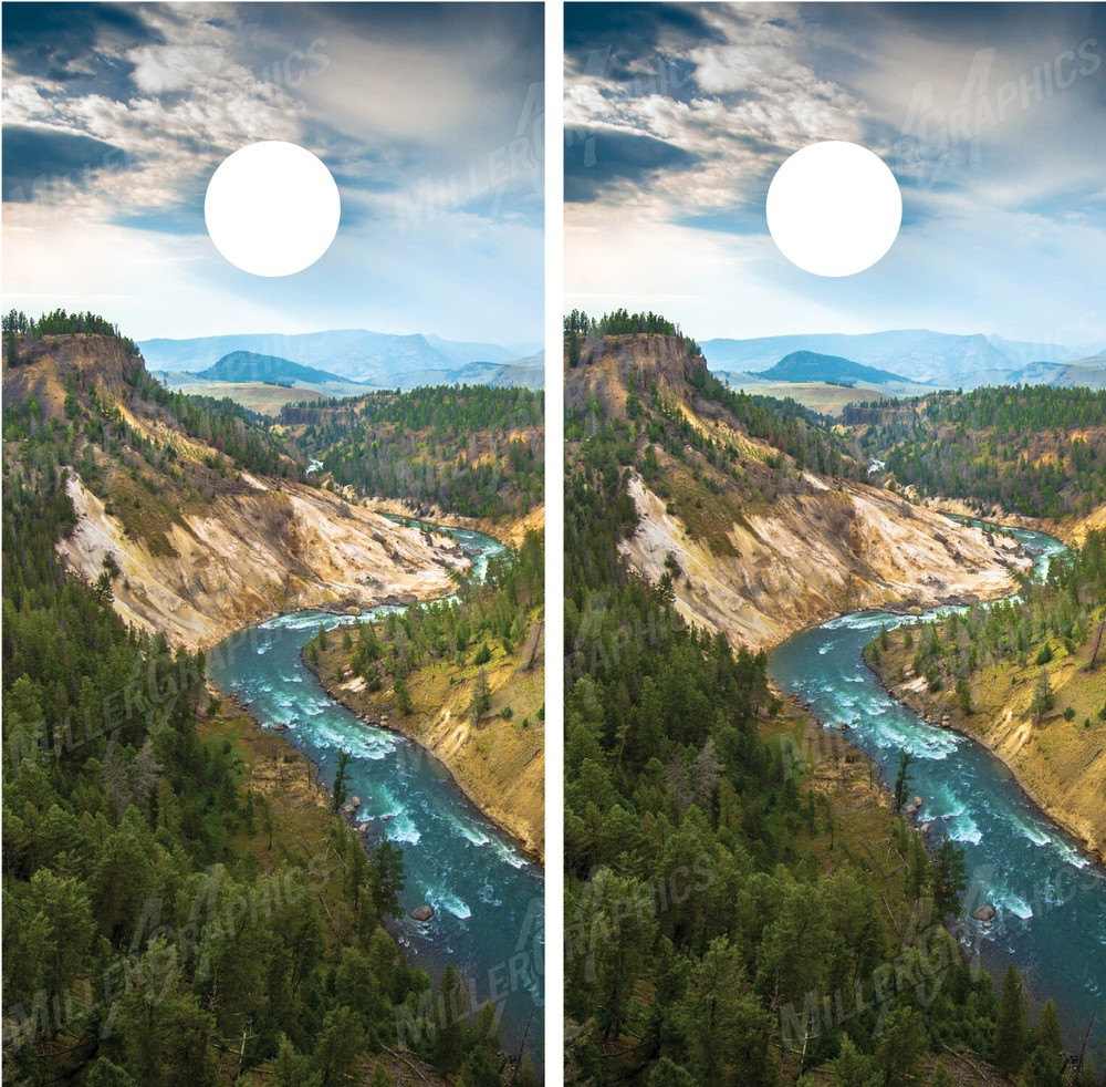 Mountains River Scenery V2 Western Landscape Cornhole Board Decal Wrap Wraps
