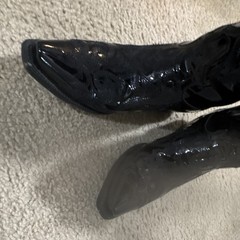 LANE Western Cowboy Boots Black Patent Leather Pointed Toe