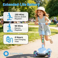 Commugo Electric Scooter Kids Light-Up Wheels Lean-to-Steer 5 mph 3-12 Years