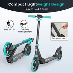 Foldable Kick Scooter Adjustable for Teens Adult Big Wheels No Assembly Unisex