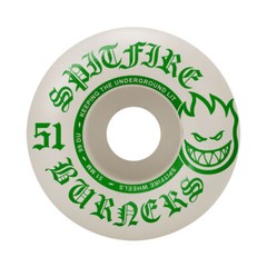 Spitfire Skateboard Wheels Burners 51mm 99A White/Green with Abec 5 Bearings