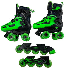 RD Roller Derby 2 in 1 Inline + Quad Combo Adjustable Boys Sizes 12-2 Green