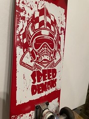 Speed Demon Skateboard 31in x 7.75in Concave Board Double Kick Tails Skull Red
