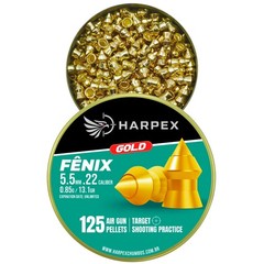 HARPEX Fenix 125 Count GOLD COATED Pointed 5.5mm .22 Caliber Airgun Pellets