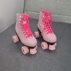 Pink Led Light Up Pink Quad Roller Skates Girls Size 5 (37) PU Leather