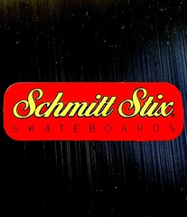 Vintage 1980’s Schmitt Stix Skateboards Sticker In Red & Yellow