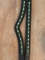 Leather Browband – Sewn-In Glass Rhinestones – Shades Of Green – 13-18”
