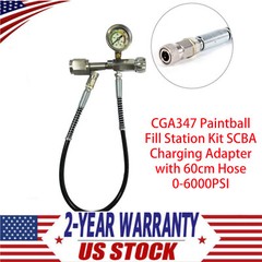 CGA347 Paintball Fill Station Kit SCBA Charging Adapter with 60cm Hose 0-6000PSI